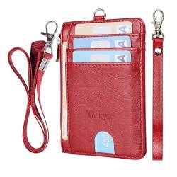 Teskyer Kartenetui Damen, Slim Wallet mit Münzfach, Card Holder Wallet, Karten Portemonnaie, 7 Fächer, mit ID-Fenster, RFID-Schutz, PU Leder, Rot von Teskyer