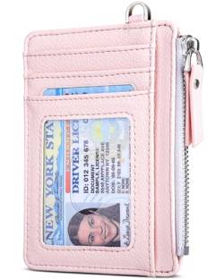 Teskyer Kartenetui Damen, Slim Wallet mit Münzfach, Card Holder Wallet, Karten Portemonnaie, RFID-Schutz, Minimalistischer, mit Reißverschluss, Fasst bis zu 8 Karten, Licht Rosa von Teskyer