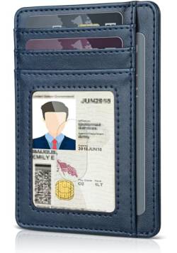 Teskyer Kartenetui Herren, Card Holder Wallet, Slim Wallet, Karten Portemonnaie, 7 Fächer, mit ID-Fenster, RFID-Schutz, PU Leder, Blau von Teskyer