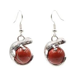 Stein-Ohrringe – modische, niedliche Tier-Eidechsen-Ohrringe, natürliche Kristall-Edelstein-Perlen-Tier-Ohrringe für Frauen, die sie täglich tragen, Rot Türkis, Einheitsgröße von Tesselite