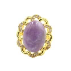 Steinring – Naturstein, gelbe Spitze, Dan-förmiger blauer Sandkristallring im gleichen Stil für Männer und Frauen, personalisierter handgefertigter Schmuck, Amethyst, Einheitsgröße von Tesselite