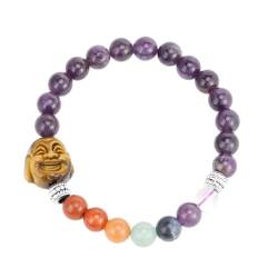 Tesselite Edelstein-Armband – 7 Chakra-Kristall-Armband für Männer und Frauen, Buddha, Naturstein, Perlen, Kopf, Gebet, Stretch-Armreif, Schmuck, Amethyst, Einheitsgröße von Tesselite