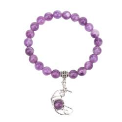 Tesselite Edelstein-Armband – 8 mm Naturstein-Armband, Mond-Charm, rosa Quarz, Amethyste, dehnbare Armreifen, Kristallschmuck für den Alltag, Amethyst, Einheitsgröße von Tesselite