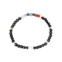 Tesselite Edelstein-Armband – Mini-Naturstein-Perlenarmband, süßer Katzen-Charm, 7 Chakra-Kristall, Stretch-Armreif, Yoga-Armbänder, Schmuck, Obsidian, Weiß, Einheitsgröße von Tesselite