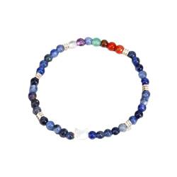 Tesselite Edelstein-Armband – Mini-Naturstein-Perlenarmband, süßer Katzen-Charm, 7 Chakra-Kristall, Stretch-Armreif, Yoga-Armbänder, Schmuck, Sodalith, Weiß, Einheitsgröße von Tesselite