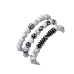 Tesselite Stein-Armband – 3 Stück/Set Naturstein-Perlenarmband, natürliches Spacer-Hämatit-Armband, Stretch-Armreif, Schmuck, Geschenk für Männer, Howlith, Einheitsgröße von Tesselite