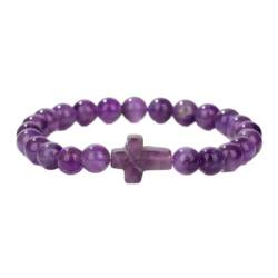 Tesselite Stein-Armband – modisches Kreuz-Charm-Armband, Quarz-Achat-Stein, 8 mm, Perlenarmband, Damen, Herren, Paar, süßer Schmuck, Geschenk, Amethyst, Einheitsgröße von Tesselite