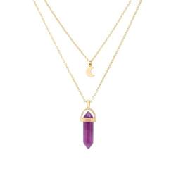 Tesselite Stein-Halskette – geschichtete Halbmond-Halskette, Kristall-Naturstein, Sechseck-Anhänger, gelbe Farbe, Halsketten, Schmuck für Frauen, Amethyst, Einheitsgröße von Tesselite