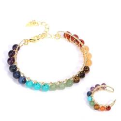Tesselite Steinarmband – 7-Chakra-Kristall-Schmuckset, Damen-Naturstein-Kugelarmband + Ring, luxuriöses gelbes Zubehör, wie abgebildet, Einheitsgröße von Tesselite