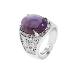 Tesselite Steinring – personalisierter modischer ovaler Natursteinring für Männer und Frauen, Amethyst-Rosa-Quarz-Kristallperlen, gelber und weißer Schmuck, Amethyst, S, Einheitsgröße von Tesselite