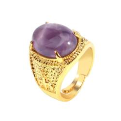 Tesselite Steinring – personalisierter modischer ovaler Natursteinring für Männer und Frauen, Amethyst-Rosa-Quarz-Kristallperlen, gelber und weißer Schmuck, Amethyst G, Einheitsgröße von Tesselite