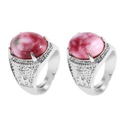 Tesselite Steinring – personalisierter modischer ovaler Natursteinring für Männer und Frauen, Amethyst-Rosa-Quarz-Kristallperlen, gelber und weißer Schmuck, bunte Jade, S, Einheitsgröße von Tesselite