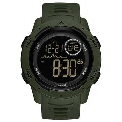 Tevimpeya Digitale Armbanduhr für Damen und Herren, 50 m wasserdicht, LED-Sportarmbanduhr mit Stoppuhr-Funktion, Schwarz, armee-grün, M von Tevimpeya