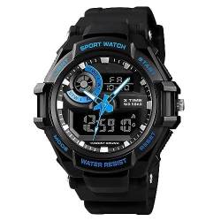 Tevimpeya Herren Analog Digital Armbanduhr 50M Wasserdicht Outdoor Sport Uhren Multifunktions Leuchtende Herren Elektronische Armbanduhr PU Armband Schwarz, blau, M von Tevimpeya