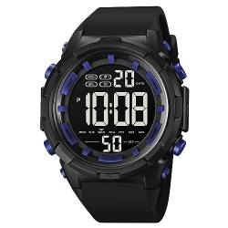 Tevimpeya Herren Digital Quarzuhr,50m wasserdichte Elektronische Sportuhr,Outdoor Camping Leuchtende Digitaluhr Uhrenarmband aus PU,Yellow, blau, M von Tevimpeya