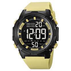 Tevimpeya Herren Digital Quarzuhr,50m wasserdichte Elektronische Sportuhr,Outdoor Camping Leuchtende Digitaluhr Uhrenarmband aus PU,Yellow, gelb, M von Tevimpeya