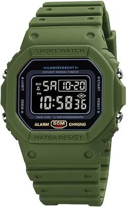 Tevimpeya Herren Digital Quarzuhr Stoßfest Unisex Digitaluhren 50M Wasserdicht Outdoor Sportuhr Elektronische Uhr PU Armband Grau Camo, Armeegrün+schwarz von Tevimpeya