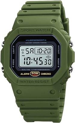 Tevimpeya Herren Digital Quarzuhr Stoßfest Unisex Digitaluhren 50M Wasserdicht Outdoor Sportuhr Elektronische Uhr PU Armband Grau Camo, Armeegrün+weiß von Tevimpeya