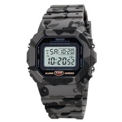 Tevimpeya Herren Digital Quarzuhr Stoßfest Unisex Digitaluhren 50M Wasserdicht Outdoor Sportuhr Elektronische Uhr PU Armband Grau Camo, grau camo von Tevimpeya