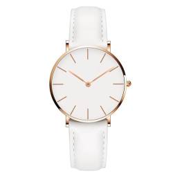 Tevimpeya Women's Analog Quartz Watch Lederband,Armbanduhr für Casual Business,Wasserdicht Einfache Mode Damenuhr,Weißes Armband mit Rose Gold Gehäuse von Tevimpeya