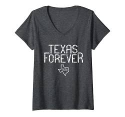 Damen Texas Forever 1836 Hemd mit Aged Schrift T-Shirt mit V-Ausschnitt von Texas Love
