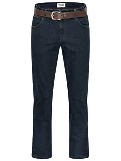 Wrangler Stretch Herrenjeans mit Gürtel in schwarz oder braun (W33/L30, Blueblack+ brauner Gürtel) von Texas