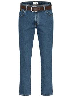 Wrangler Stretch Herrenjeans mit Gürtel in schwarz oder braun (W40/L30, Stonewash + brauner Gürtel) von Texas