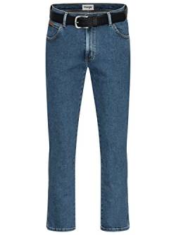 Wrangler Stretch Herrenjeans mit Gürtel in schwarz oder braun (W42/L30, Stonewash + schwarzer Gürtel) von Texas