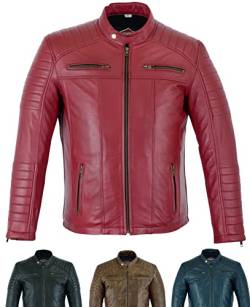 Texpeed Lederjacke herren schaffell echtleder - Lässige motorrad bikerstil jacke mantel Rot - M von Texpeed