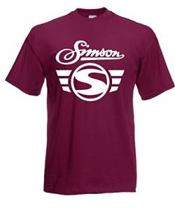 T-Shirt - Simson Logo + Schrift (Bordeaux, M) von Textilhandel Hering