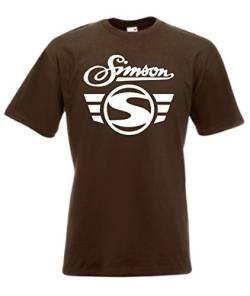 T-Shirt - Simson Logo + Schrift (Braun, XL) von Textilhandel Hering