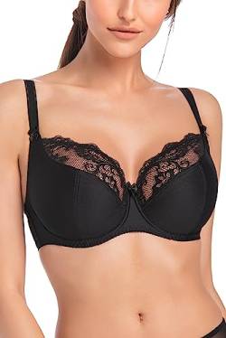 Teyli BH Bra Damen – BH Bügel - BH Grosse Grössen - BH Große Brüste - Komfort Starker Halt BH - Damen BHS Frauen Bra Schwarz 65D von Teyli