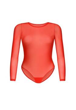 Teyli Bodysuit Women Damen Body Elegant - Mesh Top Body Langarm Damen - Body Damen Langarm Bodysuit Women Langarm Rot 2XL von Teyli