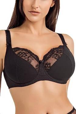 Teyli Damen BH - Minimizer BH Bügel - Baumwolle BH - BH Grosse Grössen - BH Große Brüste - Komfort Starker Halt BH - Damen Bügel Minimizer - Damen BHS Frauen Bra Schwarz 100B von Teyli