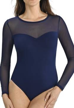 Teyli Damen Body Langarmr - Bodysuit Women aus hochwertigem Material - Taillierte Bodys für Frauen - Damen Dessous für den Alltag - Bodys Damen Blau M von Teyli