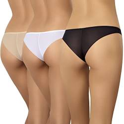 Teyli Damen Brazilian Slip Mesh Unterhosen mit Spitze Tati 3er Pack 3XL von Teyli