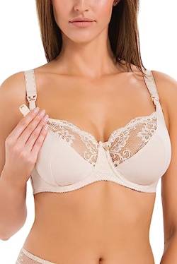 Teyli Damen Still BH - BH Bügel - BH Grosse Grössen Umstandskleidung mit Spitze - Still BH Große Brüste - Damen-BHS Stillen Beige 70G von Teyli