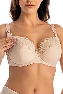 Teyli Damen Still BH - BH Bügel - BH Grosse Grössen Umstandskleidung mit Spitze - Still BH Große Brüste - Damen-BHS Stillen - Frauen Bra Beige 105E von Teyli