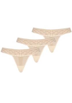 Teyli Damen String Tanga aus Mesh mit Spitze 3er Pack Beige M von Teyli