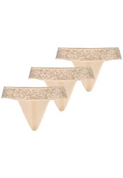 Teyli Damen String Tanga aus Mesh mit Spitze 3er Pack Beige S von Teyli