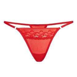 Teyli Damen Tanga String aus Spitze mit Streifen - String Tanga Damen String Damen - String Tanga Damen Dessous - Strings Damen Rot S/M von Teyli