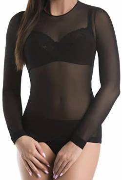 Teyli Netzoberteil Damen Schwarz - Netz Oberteil Frauen - Durchsichtiges Oberteil Damen - Durchsichtige Bluse - Transparentes Oberteil Damen Schwarz 3XL von Teyli