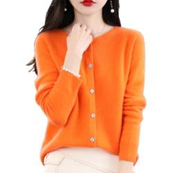 TeysHa Kaschmir-Cardigan für Damen, Wollpullover mit Rundhalsausschnitt, Knopfleiste und Langen Ärmeln (orange,X-Large) von TeysHa