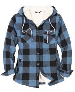 Damen Fleece gefüttertes Flanellhemd, Knopfleiste kariert, Flanellhemdjacke (durchgehend mit Fleece gefüttert), Ice Blue Plaid, Small von ThCreasa