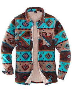 ThCreasa Damen Sherpa-Fleece-gefüttertes Flanellhemd Jacke Warm Knopfleiste Plaid Hemd Jac (Sherpa-Fleece), Desert Eye, XL von ThCreasa