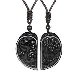 2 Stück Obsidian Dragon Phoenix Liebespaar Amulett Anhänger Personalisierte Gravur Kristallheilung Yoga Schmuck Halsketten für Paare von Thajaling