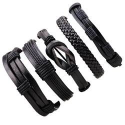 5 x Schwarz PU Lederarmbänder für Männer Frauen Seil geflochtene Armband Wrap handgemachte einstellbar von Thajaling