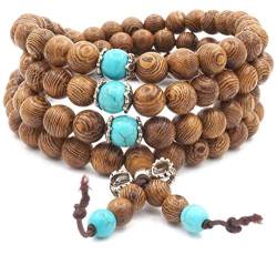 8MM 108 Gebet Holz Perlen Mala Zen Armband Türkis Halskette für Mann Frau, Holz von Thajaling