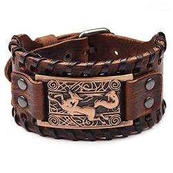 Braunes Lederarmband Wikinger Fuchs Keltischer Knoten Irische Manschette Breite Lederarmbänder Punk-Stil Armband Armreif Armbänder, Einheitsgröße, Leder von Thajaling