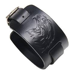 Schwarzes Leder Armband Eule Kopf Armband Punk Style Wide Armreif Armreif Armband Armband für Männer und Frauen von Thajaling
